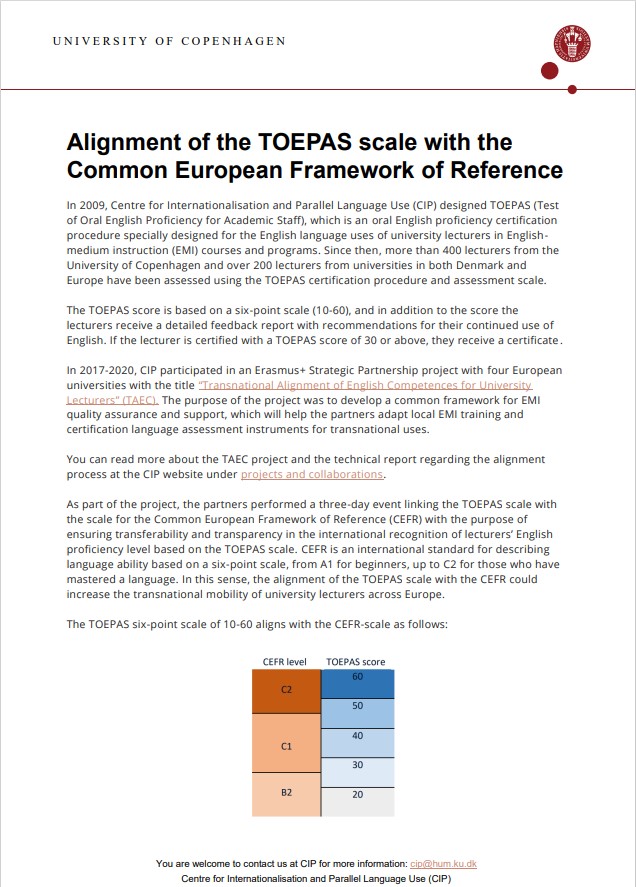 TOEPAS alignment with CEFR