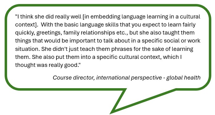 speech bubble with course coordinator quote