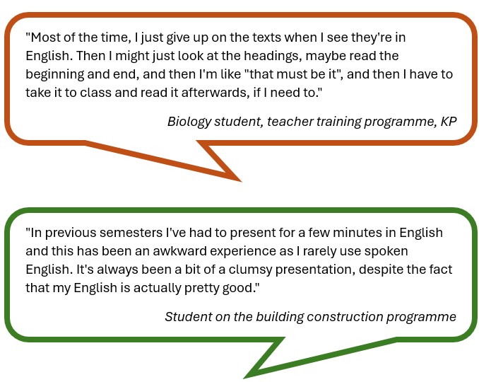 speech bubbles with student quotes