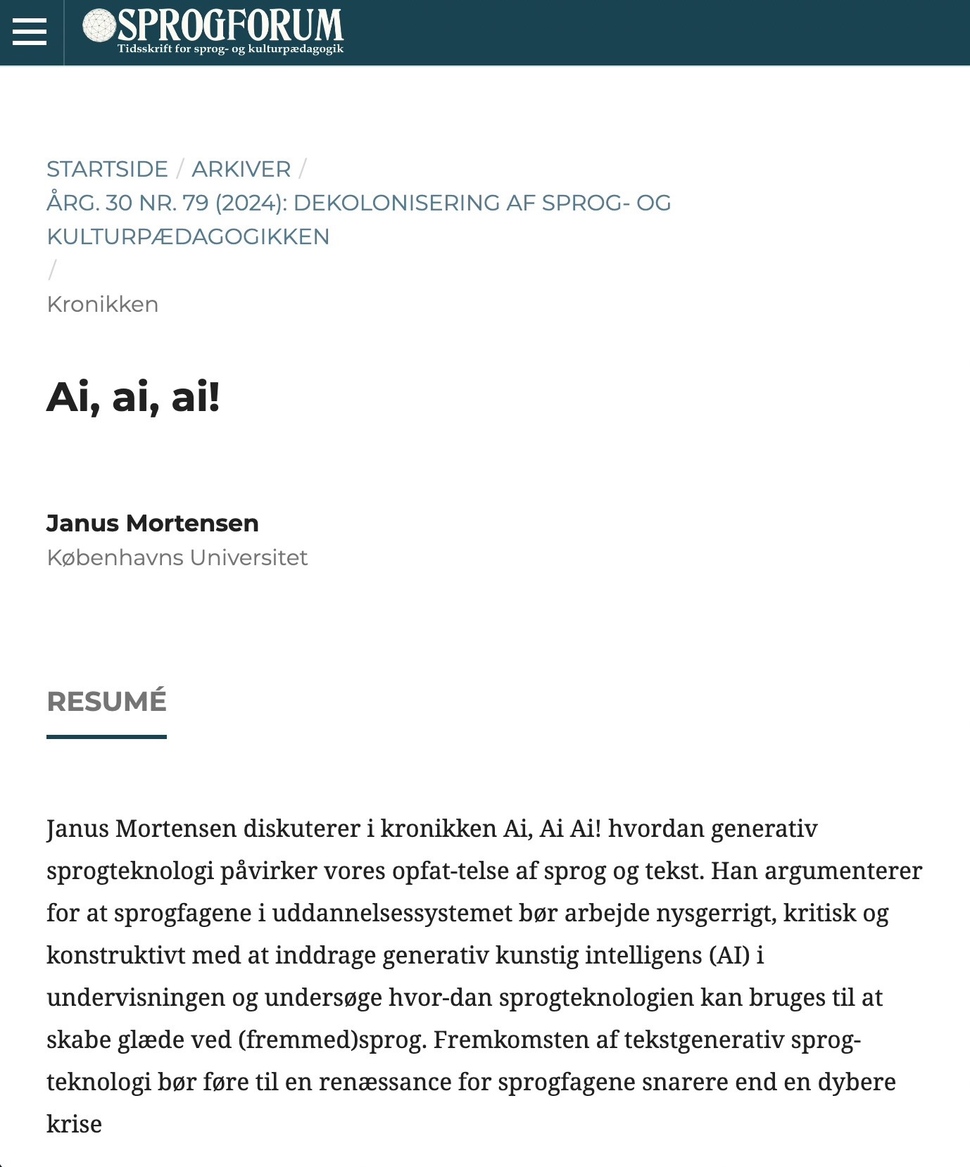 Front page of article Ai, ai, ai